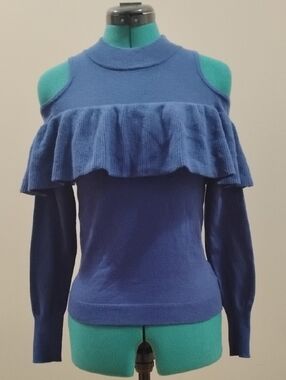 sofia by sofia vergara Blue Ruffle Cold-Shoulder Sweater